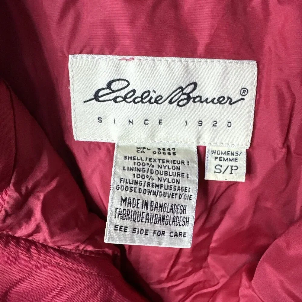 Women's Eddie Bauer Size Small Red Puffer Goose Down Full‎ Zip Vest